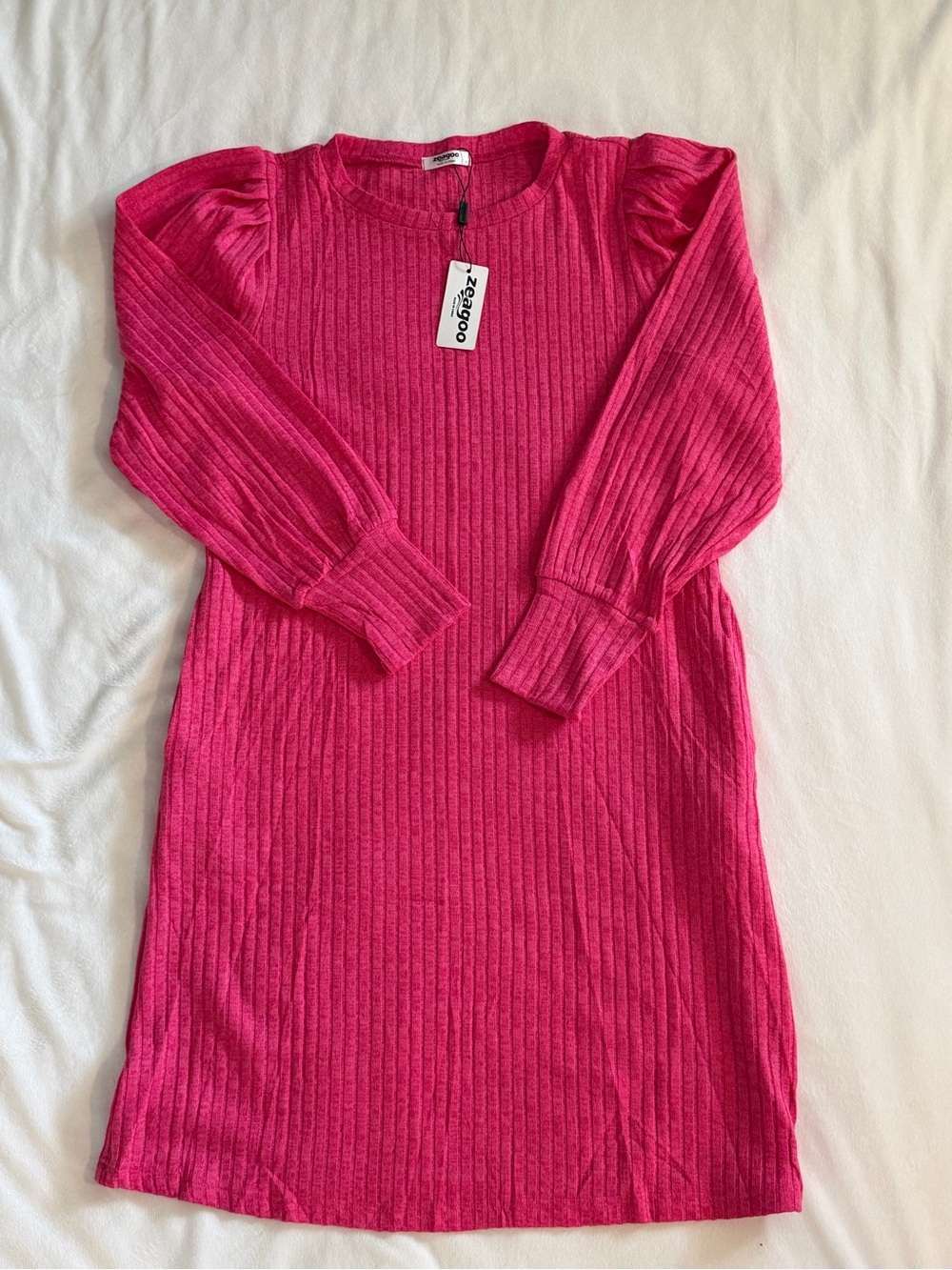 NWT Women’s Pink Ribbed Puff-Sleeve Dress - Sz M (308)